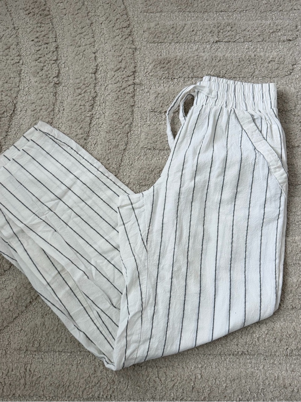 Sienna Sky White Pants with Black Pinstripes